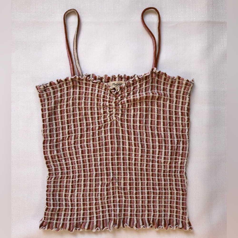 Madewell Terracotta and Blush Gathered Knit Tank